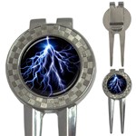 Blue Lightning at night, modern graphic art  3-in-1 Golf Divots Front