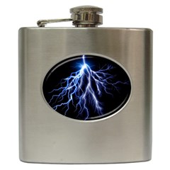 Blue Lightning At Night, Modern Graphic Art  Hip Flask (6 Oz) by picsaspassion