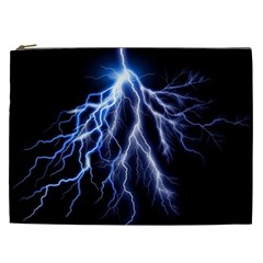 Blue Lightning At Night, Modern Graphic Art  Cosmetic Bag (xxl) by picsaspassion