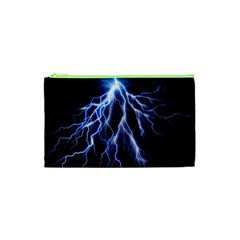Blue Lightning At Night, Modern Graphic Art  Cosmetic Bag (xs) by picsaspassion