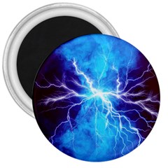 Blue Lightning Thunder At Night, Graphic Art 3 3  Magnets