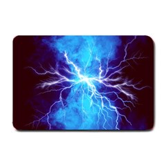 Blue Lightning Thunder At Night, Graphic Art 3 Small Doormat  by picsaspassion