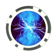 Blue Lightning Thunder At Night, Graphic Art 3 Poker Chip Card Guard (10 Pack) by picsaspassion