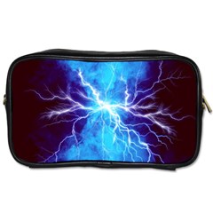 Blue Lightning Thunder At Night, Graphic Art 3 Toiletries Bag (two Sides) by picsaspassion