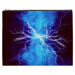 Blue Lightning Thunder At Night, Graphic Art 3 Cosmetic Bag (xxxl) by picsaspassion