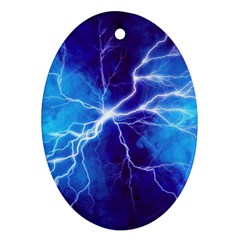 Blue Thunder Lightning At Night, Graphic Art Ornament (oval) by picsaspassion