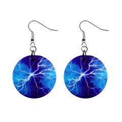 Blue Thunder Lightning At Night, Graphic Art Mini Button Earrings by picsaspassion