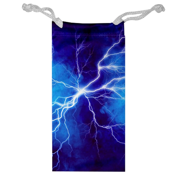 Blue thunder Lightning at night, graphic art Jewelry Bag