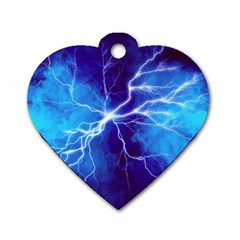 Blue Thunder Lightning At Night, Graphic Art Dog Tag Heart (two Sides) by picsaspassion
