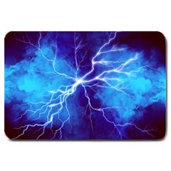 Blue Thunder Lightning At Night, Graphic Art Large Doormat  by picsaspassion