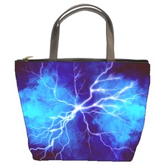 Blue Thunder Lightning At Night, Graphic Art Bucket Bag by picsaspassion