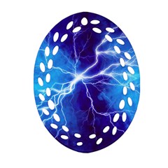 Blue Thunder Lightning At Night, Graphic Art Oval Filigree Ornament (two Sides) by picsaspassion