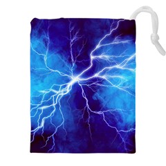 Blue Thunder Lightning At Night, Graphic Art Drawstring Pouch (4xl) by picsaspassion