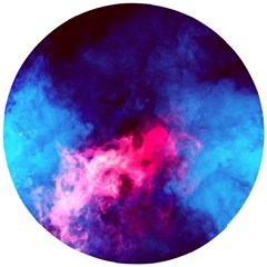 Colorful Pink And Blue Disco Smoke - Mist, Digital Art Wooden Puzzle Round by picsaspassion