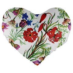 Summer Flowers Large 19  Premium Flano Heart Shape Cushions by goljakoff