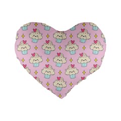 Kawaii Cupcake  Standard 16  Premium Heart Shape Cushions