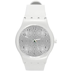 Modern Ornate Geometric Silver Pattern Round Plastic Sport Watch (m) by dflcprintsclothing