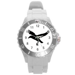 Seagull Flying Silhouette Drawing 2 Round Plastic Sport Watch (l)