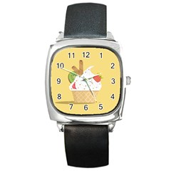 Ice Cream Dessert Summer Square Metal Watch