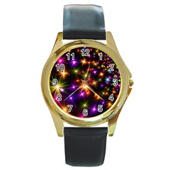 Star Colorful Christmas Abstract Round Gold Metal Watch