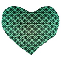 Pattern Texture Geometric Pattern Green Large 19  Premium Flano Heart Shape Cushions