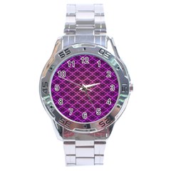 Pattern Texture Geometric Patterns Purple Stainless Steel Analogue Watch