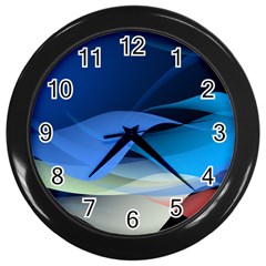 Flower Background Blue Design Wall Clock (black)