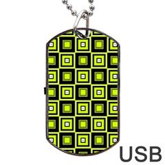 Green Pattern Square Squares Dog Tag Usb Flash (two Sides)