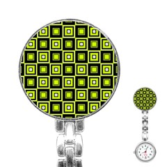 Green Pattern Square Squares Stainless Steel Nurses Watch