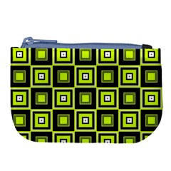 Green Pattern Square Squares Large Coin Purse