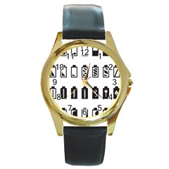 Battery Icons Charge Round Gold Metal Watch