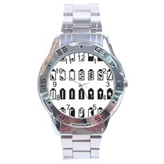 Battery Icons Charge Stainless Steel Analogue Watch