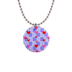 Love Hearts Valentine Decorative 1  Button Necklace by Dutashop