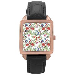 Summer Flowers Pattern Rose Gold Leather Watch  by goljakoff