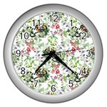 Green flora Wall Clock (Silver) Front