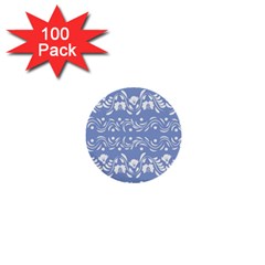 Blue White Ornament 1  Mini Buttons (100 Pack)  by Eskimos