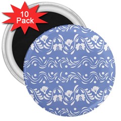 Blue White Ornament 3  Magnets (10 Pack)  by Eskimos