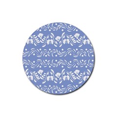 Blue White Ornament Rubber Coaster (round)  by Eskimos