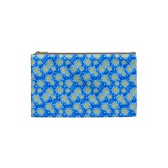 Hydrangea Blue Glitter Round Cosmetic Bag (small)