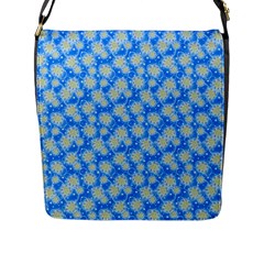 Hydrangea Blue Glitter Round Flap Closure Messenger Bag (l)