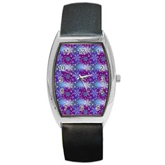 Snow Blue Purple Tulip Barrel Style Metal Watch