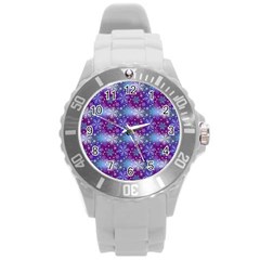 Snow Blue Purple Tulip Round Plastic Sport Watch (l)