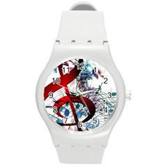 Music Treble Clef Sound Round Plastic Sport Watch (m)