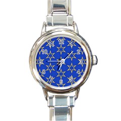 Star Pattern Blue Gold Round Italian Charm Watch