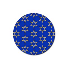 Star Pattern Blue Gold Rubber Round Coaster (4 Pack) 