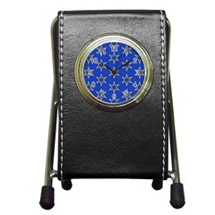 Star Pattern Blue Gold Pen Holder Desk Clock