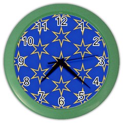 Star Pattern Blue Gold Color Wall Clock