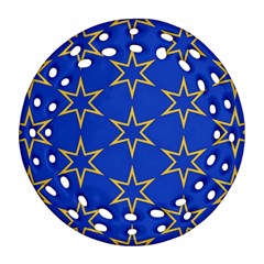 Star Pattern Blue Gold Round Filigree Ornament (two Sides) by Dutashop