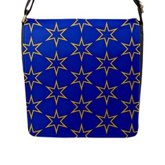 Star Pattern Blue Gold Flap Closure Messenger Bag (l)