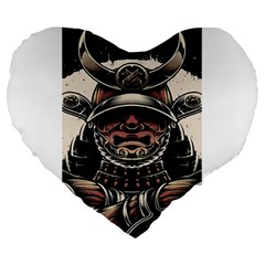 Samurai Oni Mask Large 19  Premium Flano Heart Shape Cushions